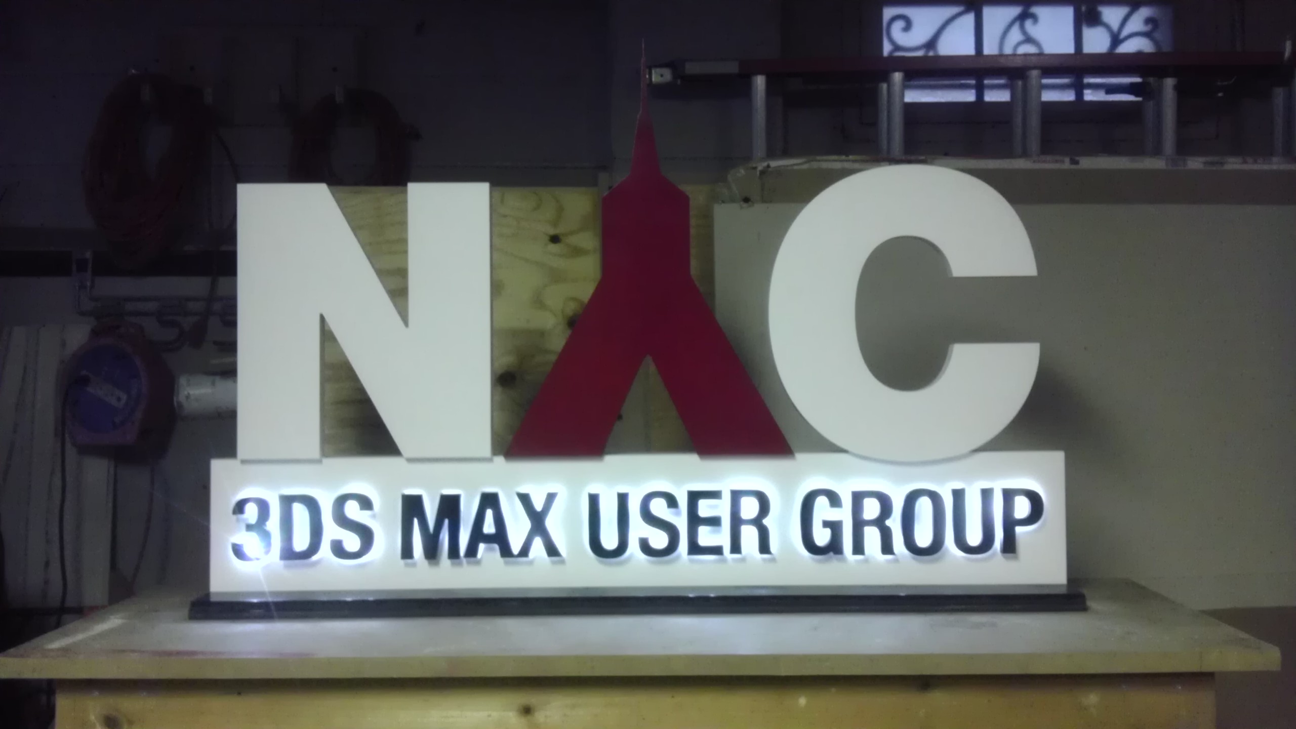 Signage for NYC 3ds Max User Group with lighting effects